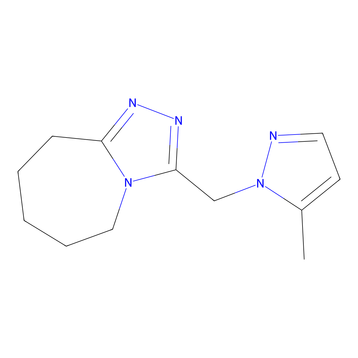 3-[(5-methyl-1H-pyrazol-1-yl)methyl]-6,7,8,9-tetrahydro-5H-[1,2,4]triazolo[4,3-a]azepine molecular structure, CAS 1174847-42-7