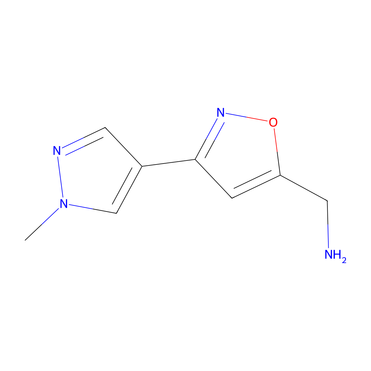 (3-(1-methyl-1H-pyrazol-4-yl)-1,2-oxazol-5-yl)methanamine molecular structure, CAS 1174849-23-0