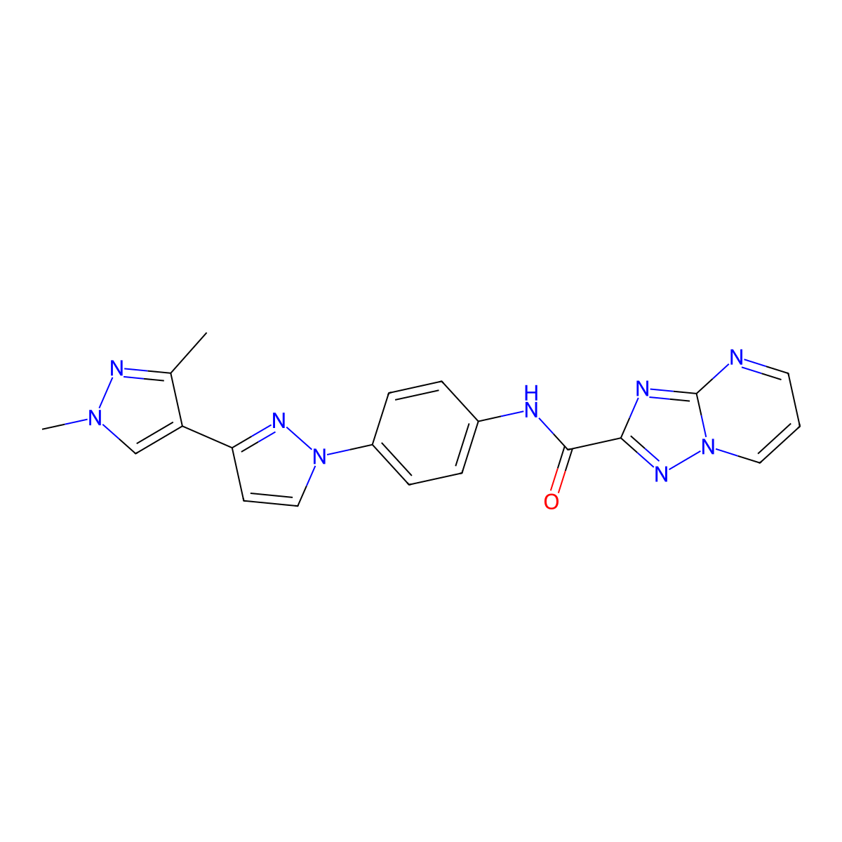N-[4-(1',3'-dimethyl-1H,1'H-3,4'-bipyrazol-1-yl)phenyl][1,2,4]triazolo[1,5-a]pyrimidine-2-carboxamide molecular structure, CAS 1174850-86-2