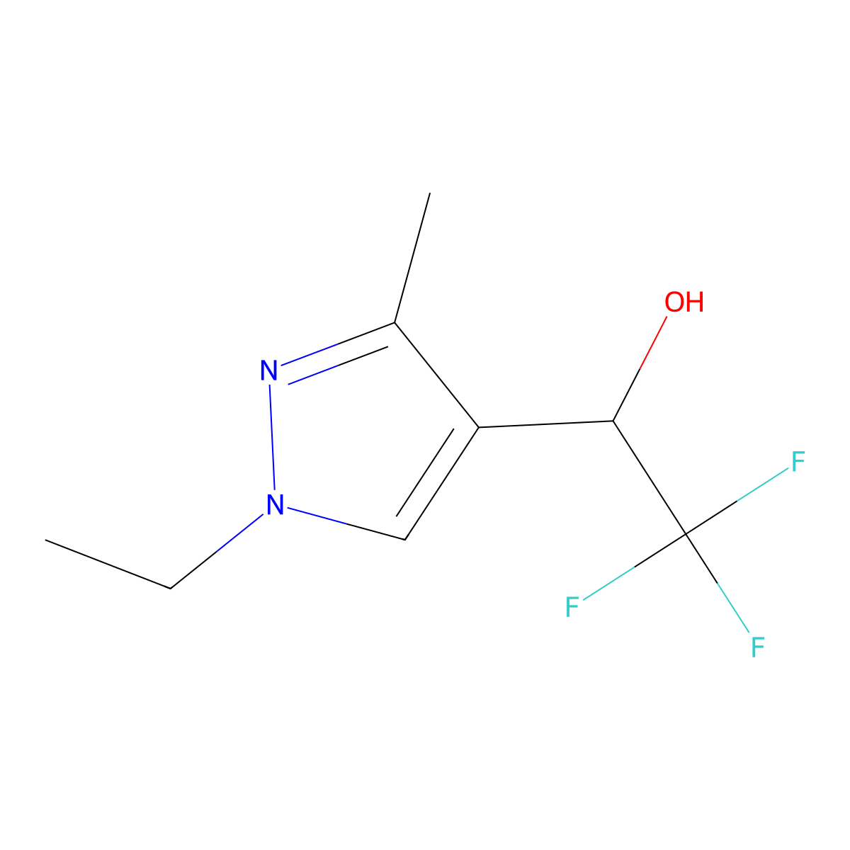 1-(1-ethyl-3-methyl-1H-pyrazol-4-yl)-2,2,2-trifluoroethanol molecular structure, CAS 1174851-04-7