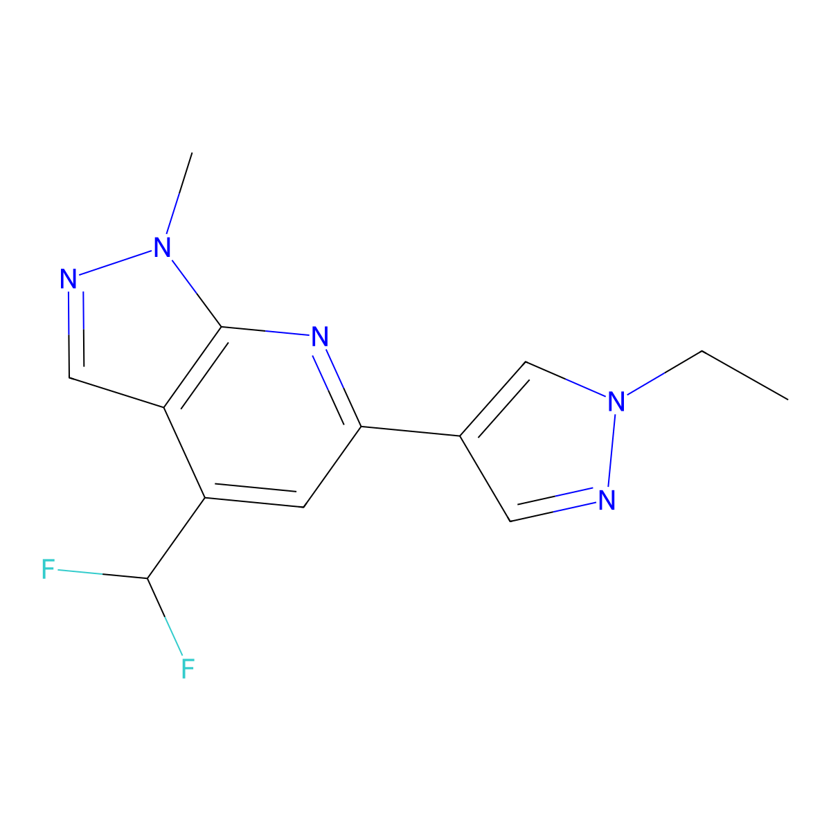 4-(difluoromethyl)-6-(1-ethyl-1H-pyrazol-4-yl)-1-methyl-1H-pyrazolo[3,4-b]pyridine molecular structure, CAS 1174851-46-7