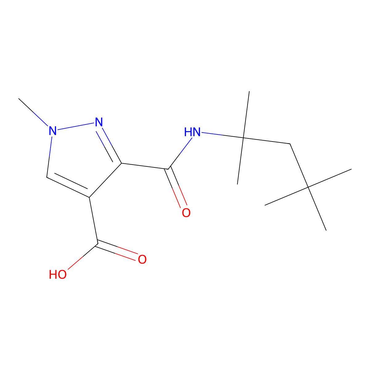 1-methyl-3-((2,4,4-trimethylpentan-2-yl)carbamoyl)-1H-pyrazole-4-carboxylic acid molecular structure, CAS 1174851-83-2
