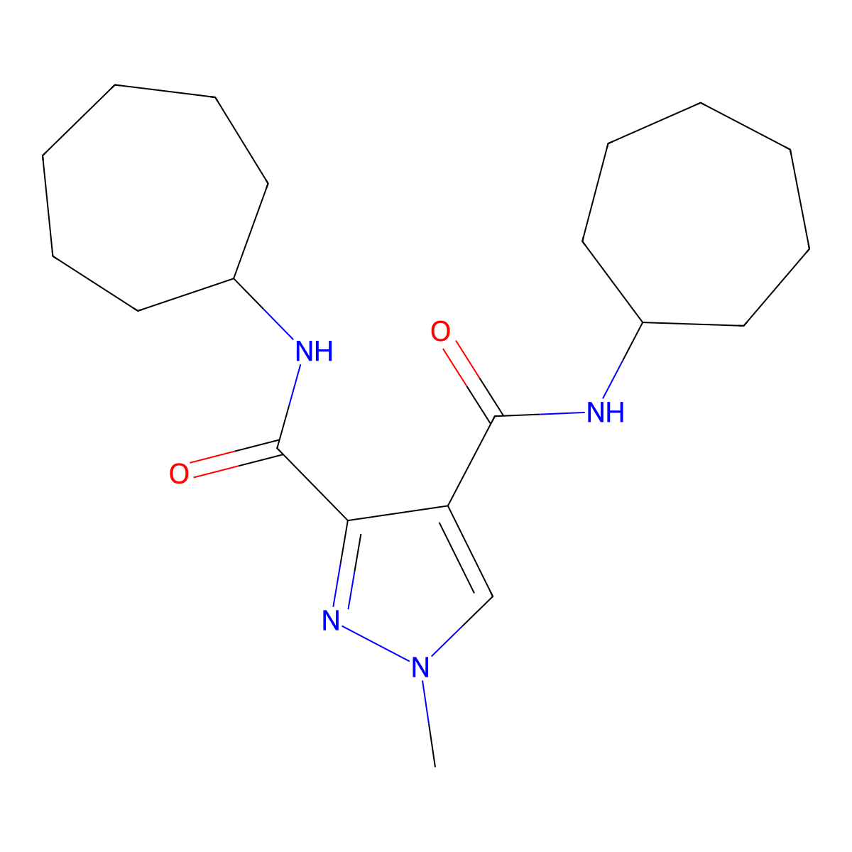 N,N'-dicycloheptyl-1-methyl-1H-pyrazole-3,4-dicarboxamide molecular structure, CAS 1174852-00-6