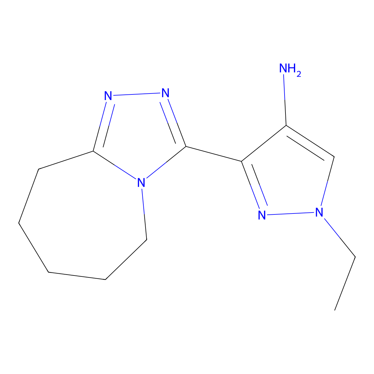 1-ethyl-3-(6,7,8,9-tetrahydro-5H-[1,2,4]triazolo[4,3-a]azepin-3-yl)-1H-pyrazol-4-amine molecular structure, CAS 1174852-58-4