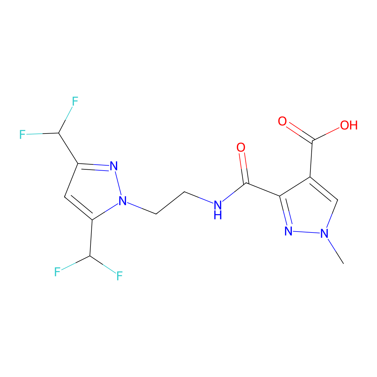 3-[[[2-[3,5-Bis(difluoromethyl)-1H-pyrazol-1-yl]ethyl]amino]carbonyl]-1-methyl-1H-pyrazole-4-carboxylic acid molecular structure, CAS 1174852-59-5