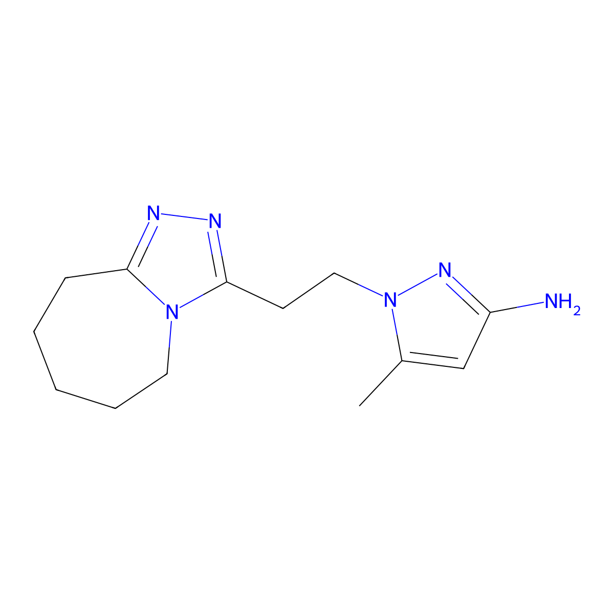 5-Methyl-1-(2-(6,7,8,9-tetrahydro-5H-[1,2,4]triazolo[4,3-a]azepin-3-yl)ethyl)-1H-pyrazol-3-amine molecular structure, CAS 1174854-44-4