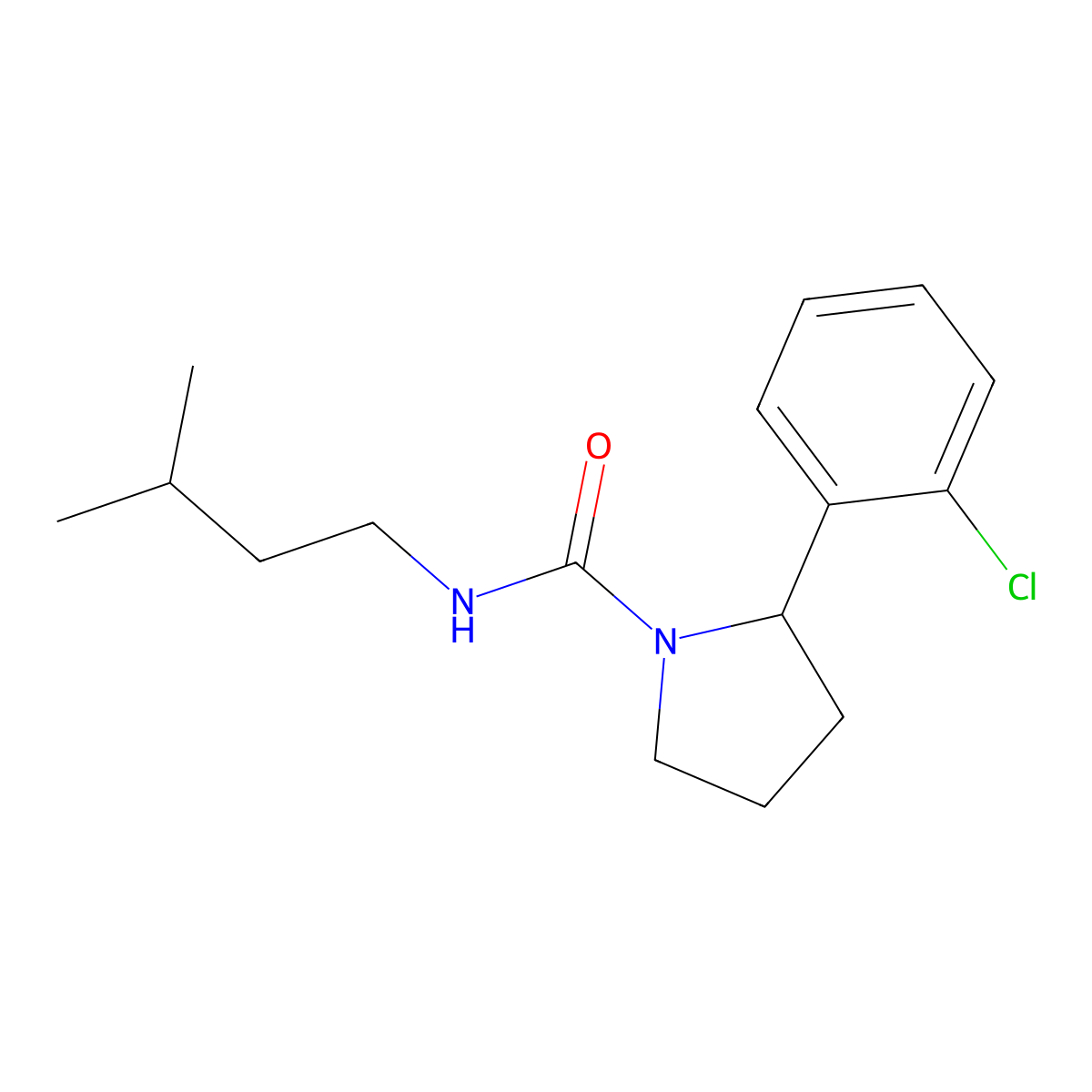 2-(2-chlorophenyl)-N-(3-methylbutyl)pyrrolidine-1-carboxamide molecular structure, CAS 1174854-45-5