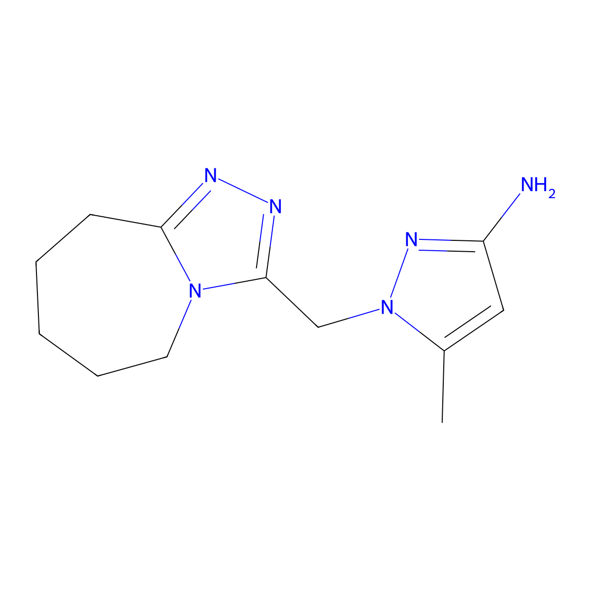 5-Methyl-1-((6,7,8,9-tetrahydro-5H-[1,2,4]triazolo[4,3-a]azepin-3-yl)methyl)-1H-pyrazol-3-amine molecular structure, CAS 1174854-63-7