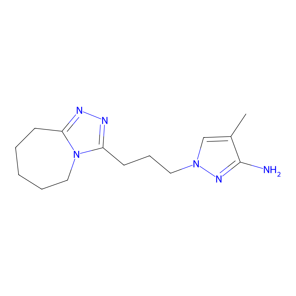 4-methyl-1-[3-(6,7,8,9-tetrahydro-5H-[1,2,4]triazolo[4,3-a]azepin-3-yl)propyl]-1H-pyrazol-3-amine molecular structure, CAS 1174854-93-3