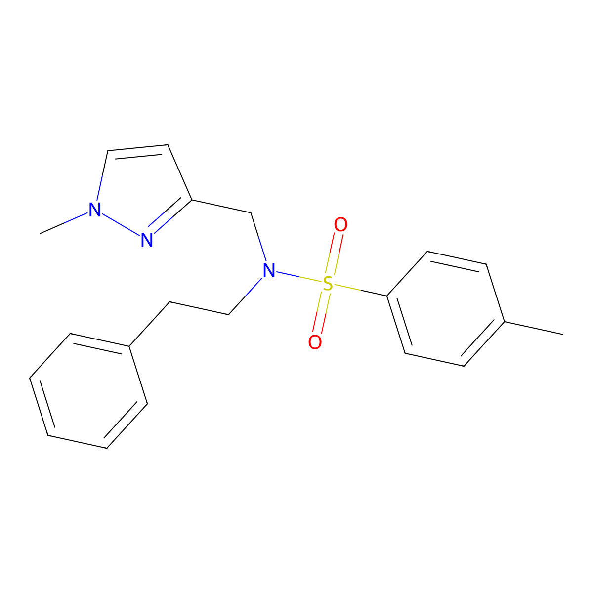 4-methyl-N-[(1-methyl-1H-pyrazol-3-yl)methyl]-N-(2-phenylethyl)benzenesulfonamide molecular structure, CAS 1174855-20-9
