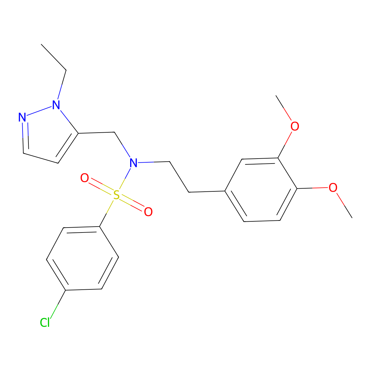 4-chloro-N-[2-(3,4-dimethoxyphenyl)ethyl]-N-[(1-ethyl-1H-pyrazol-5-yl)methyl]benzenesulfonamide molecular structure, CAS 1174855-71-0