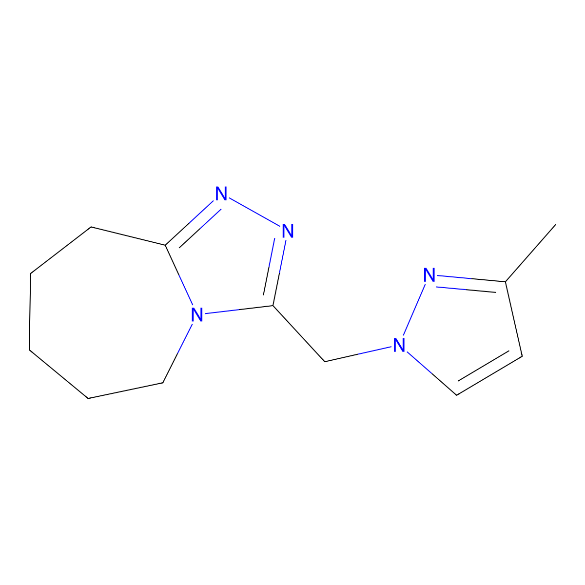 3-((3-Methyl-1H-pyrazol-1-yl)methyl)-6,7,8,9-tetrahydro-5H-[1,2,4]triazolo[4,3-a]azepine molecular structure, CAS 1174856-18-8