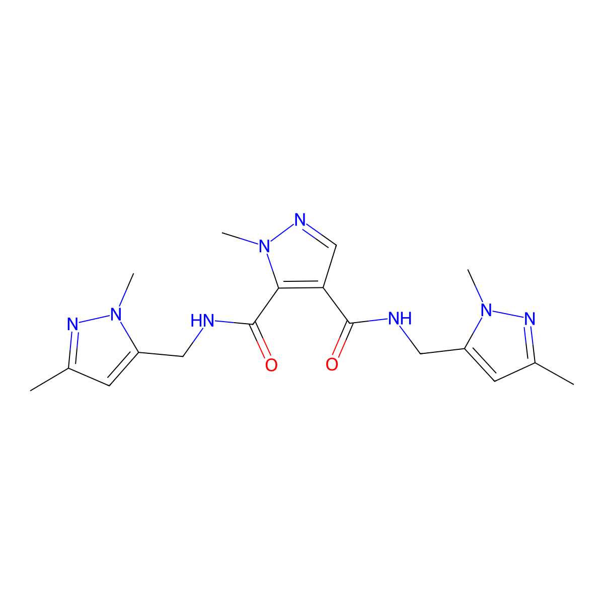 N,N'-bis[(1,3-dimethyl-1H-pyrazol-5-yl)methyl]-1-methyl-1H-pyrazole-4,5-dicarboxamide molecular structure, CAS 1174856-97-3