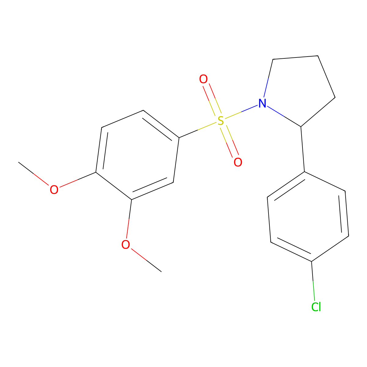 2-(4-Chlorophenyl)-1-[(3,4-dimethoxyphenyl)sulfonyl]pyrrolidine molecular structure, CAS 1174858-44-6