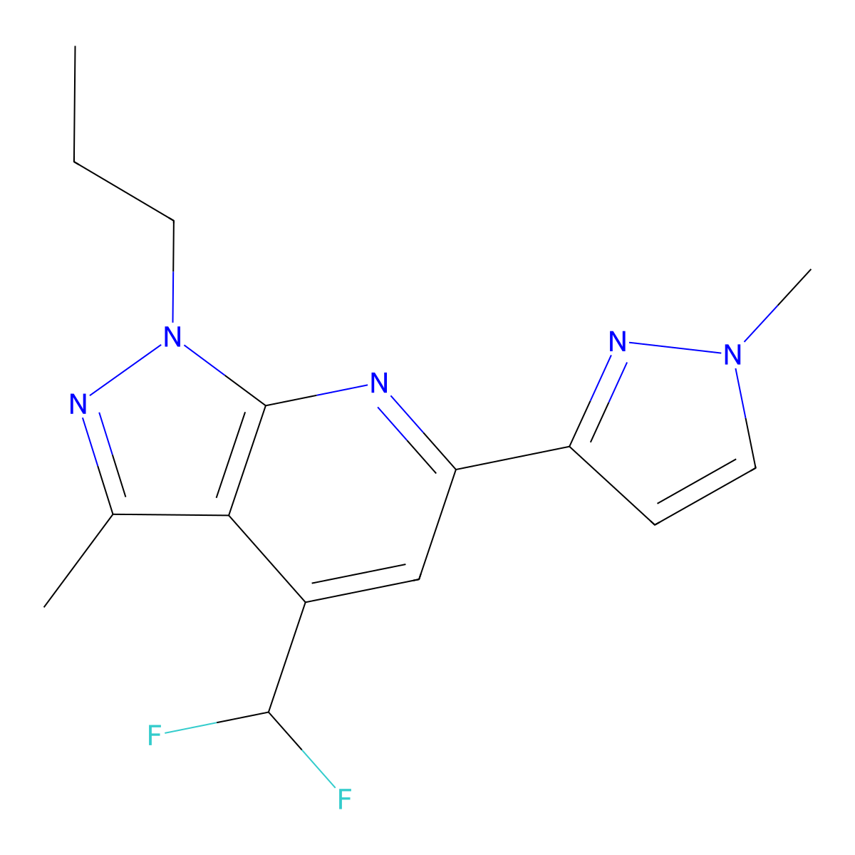 4-(difluoromethyl)-3-methyl-6-(1-methyl-1H-pyrazol-3-yl)-1-propyl-1H-pyrazolo[3,4-b]pyridine molecular structure, CAS 1174860-32-2