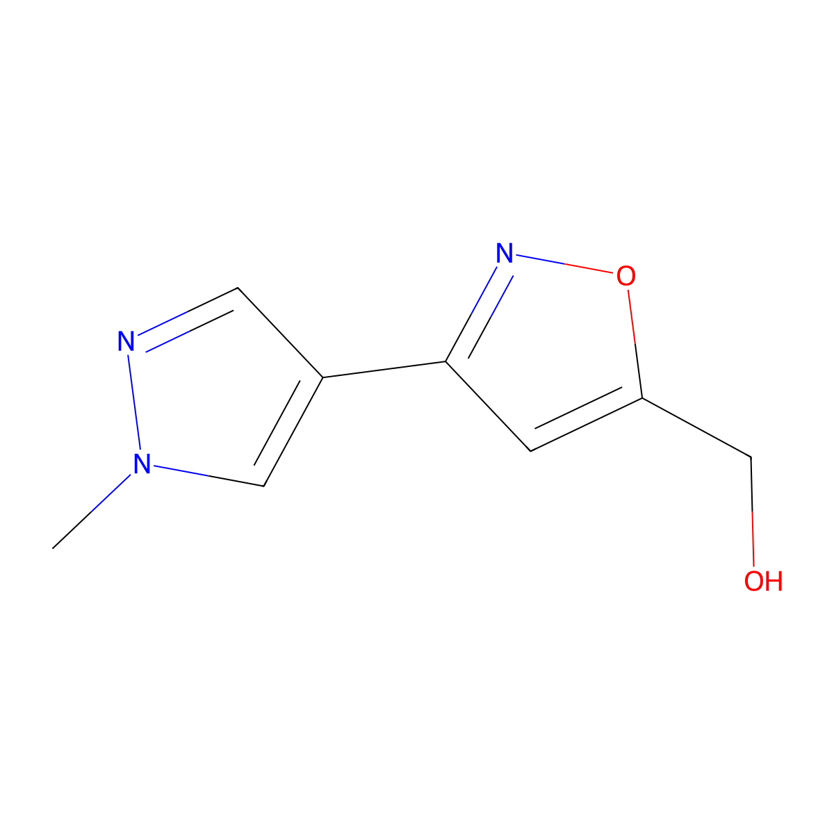 (3-(1-Methyl-1H-pyrazol-4-yl)isoxazol-5-yl)methanol molecular structure, CAS 1174860-71-9