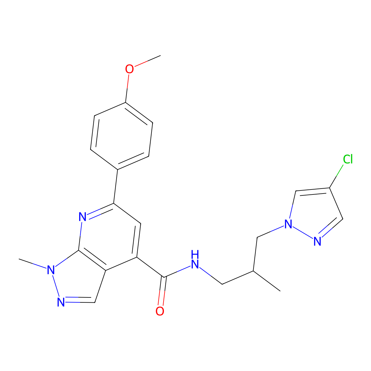 N-[3-(4-chloro-1H-pyrazol-1-yl)-2-methylpropyl]-6-(4-methoxyphenyl)-1-methyl-1H-pyrazolo[3,4-b]pyridine-4-carboxamide molecular structure, CAS 1174860-72-0