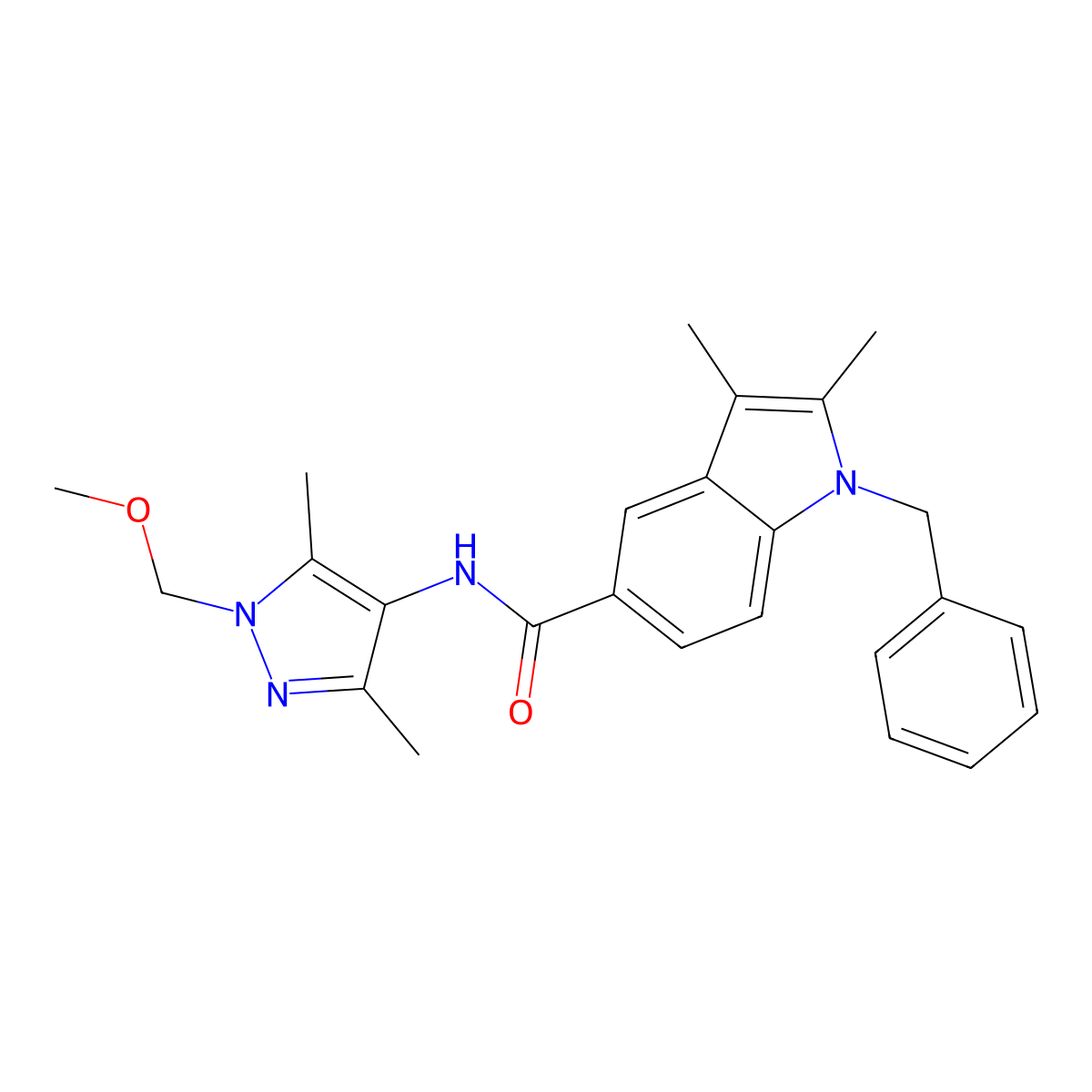 N-[1-(Methoxymethyl)-3,5-dimethyl-1H-pyrazol-4-yl]-2,3-dimethyl-1-(phenylmethyl)-1H-indole-5-carboxamide molecular structure, CAS 1174860-78-6