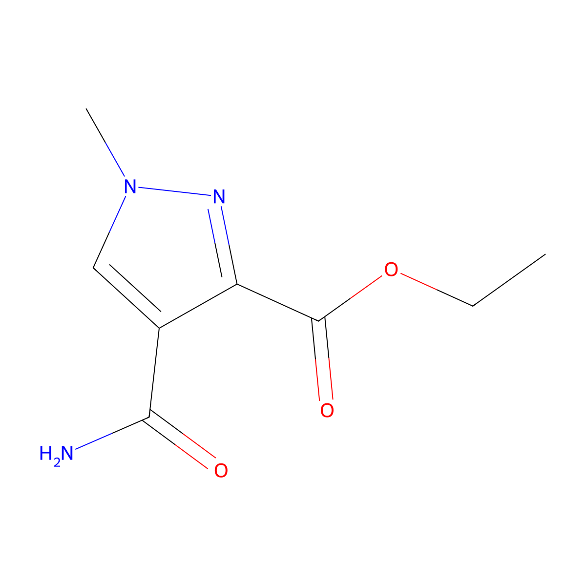 Ethyl 4-carbamoyl-1-methyl-1H-pyrazole-3-carboxylate molecular structure, CAS 1174861-91-6