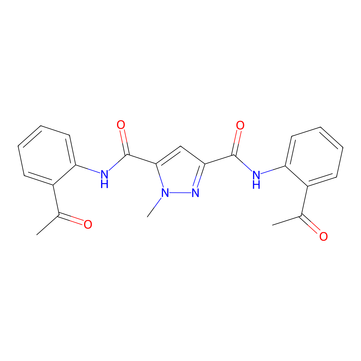 N,N'-bis(2-acetylphenyl)-1-methyl-1H-pyrazole-3,5-dicarboxamide molecular structure, CAS 1174861-96-1