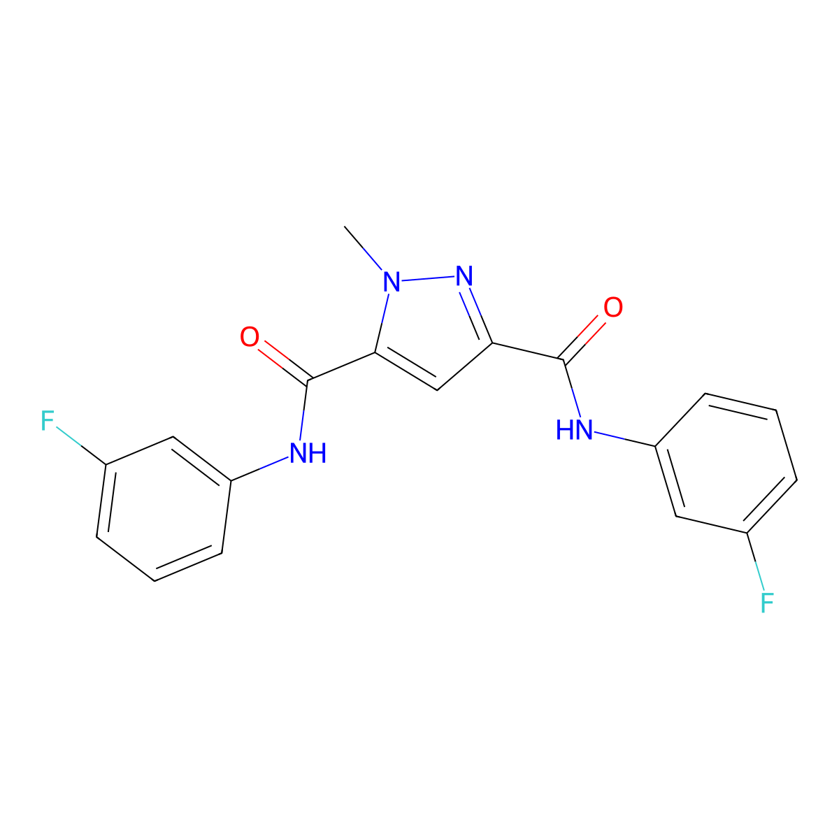 N,N'-bis(3-fluorophenyl)-1-methyl-1H-pyrazole-3,5-dicarboxamide molecular structure, CAS 1174863-23-0