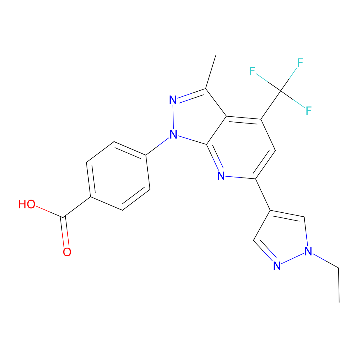 4-[6-(1-Ethyl-1H-pyrazol-4-yl)-3-methyl-4-(trifluoromethyl)-1H-pyrazolo[3,4-b]pyridin-1-yl]benzoic acid molecular structure, CAS 1174864-94-8