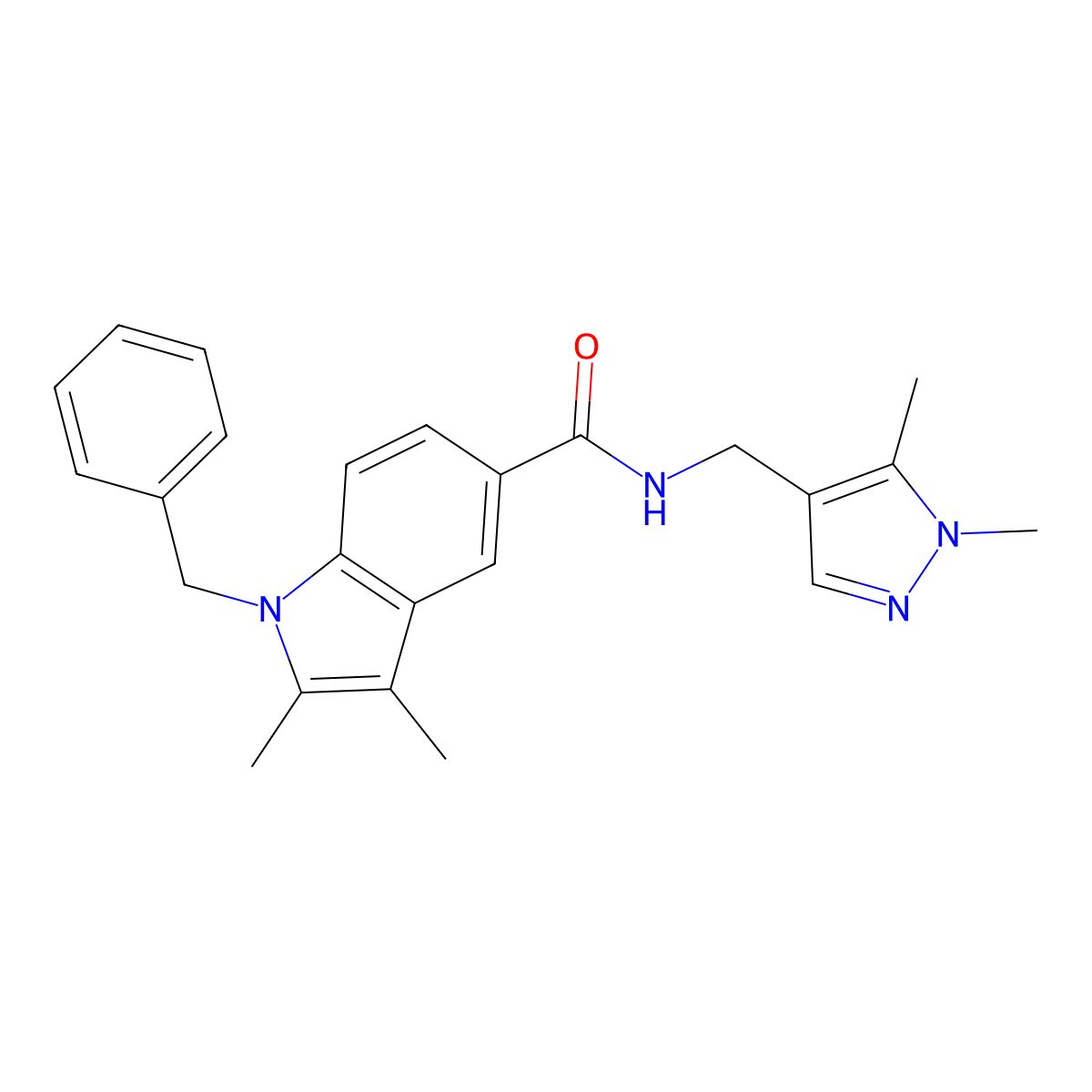 1-benzyl-N-[(1,5-dimethyl-1H-pyrazol-4-yl)methyl]-2,3-dimethyl-1H-indole-5-carboxamide molecular structure, CAS 1174865-56-5