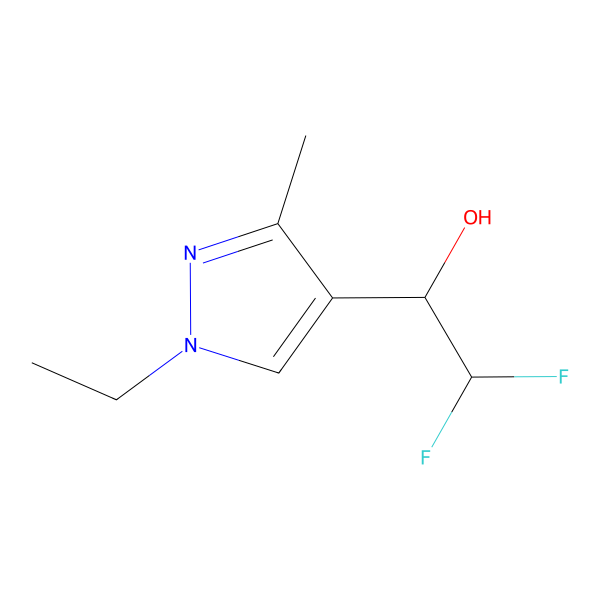 1-(1-ethyl-3-methyl-1H-pyrazol-4-yl)-2,2-difluoroethanol molecular structure, CAS 1174866-02-4