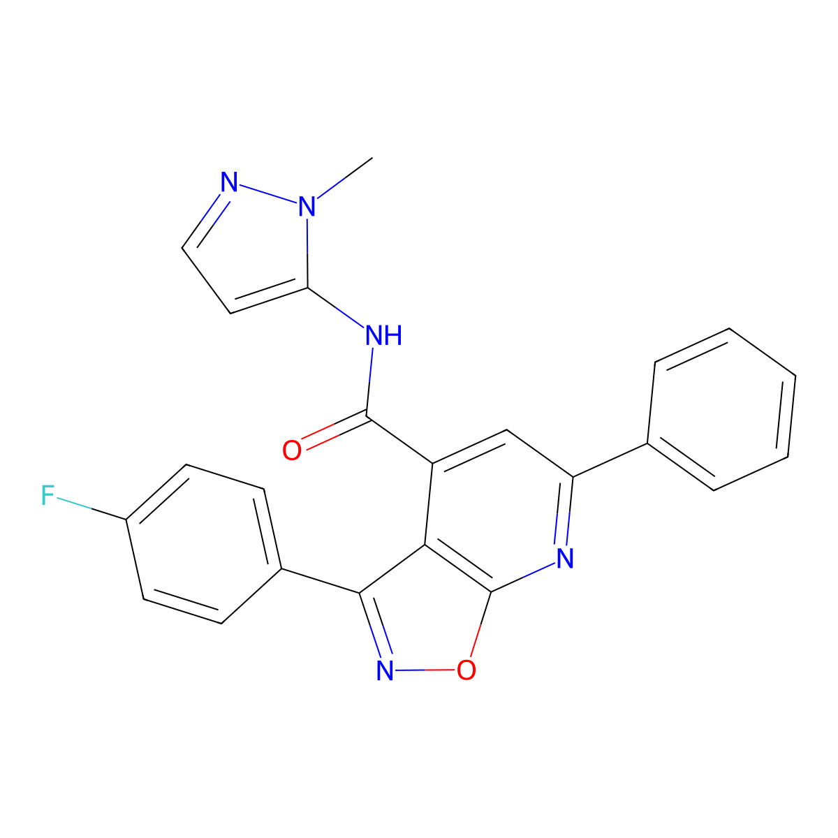 3-(4-fluorophenyl)-N-(1-methyl-1H-pyrazol-5-yl)-6-phenyl[1,2]oxazolo[5,4-b]pyridine-4-carboxamide molecular structure, CAS 1174866-05-7