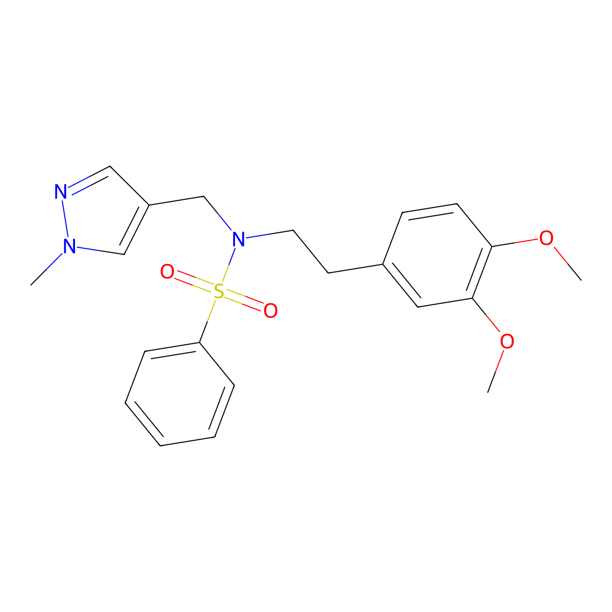 N-[2-(3,4-dimethoxyphenyl)ethyl]-N-[(1-methyl-1H-pyrazol-4-yl)methyl]benzenesulfonamide molecular structure, CAS 1174866-39-7