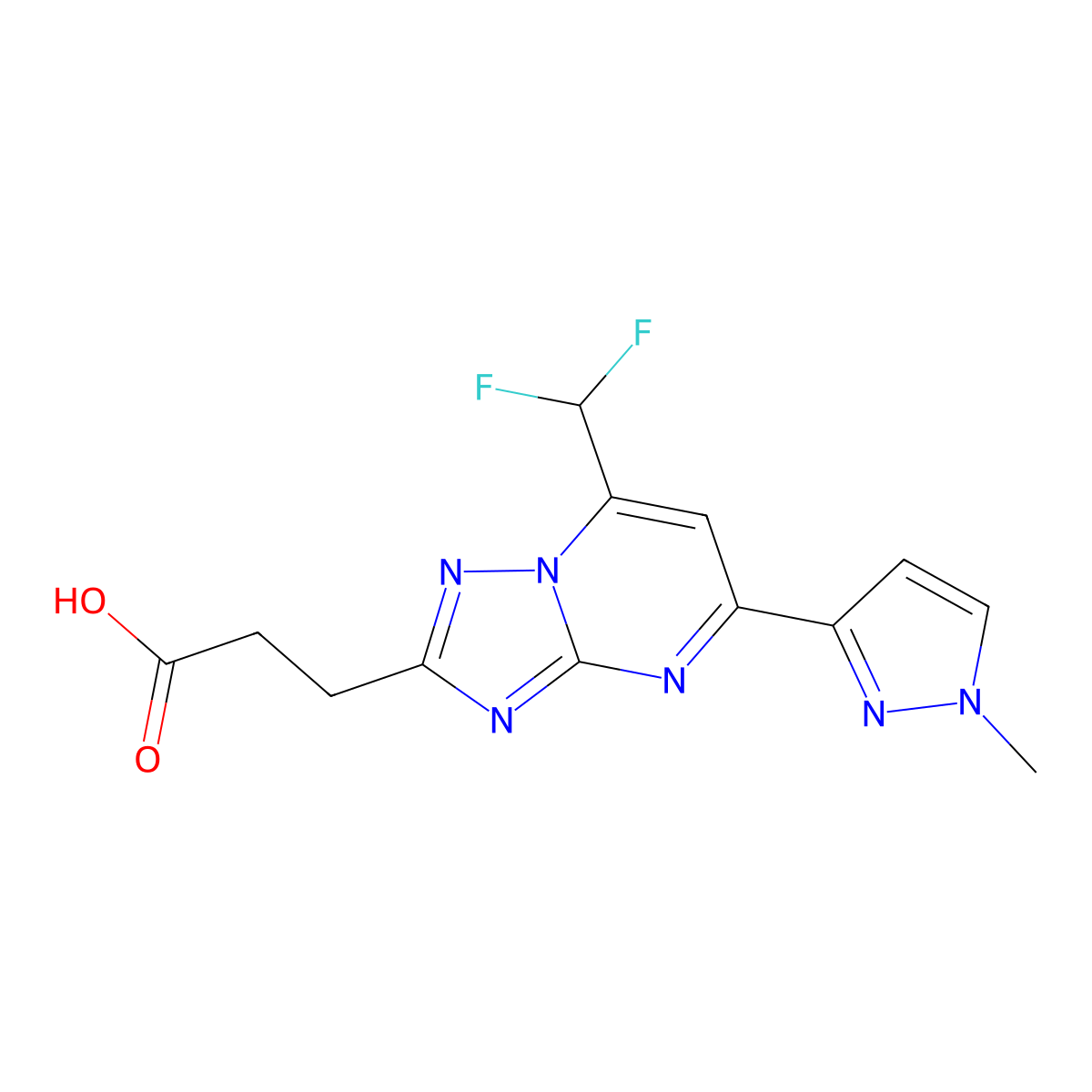 3-[7-(difluoromethyl)-5-(1-methyl-1H-pyrazol-3-yl)[1,2,4]triazolo[1,5-a]pyrimidin-2-yl]propanoic acid molecular structure, CAS 1174867-81-2