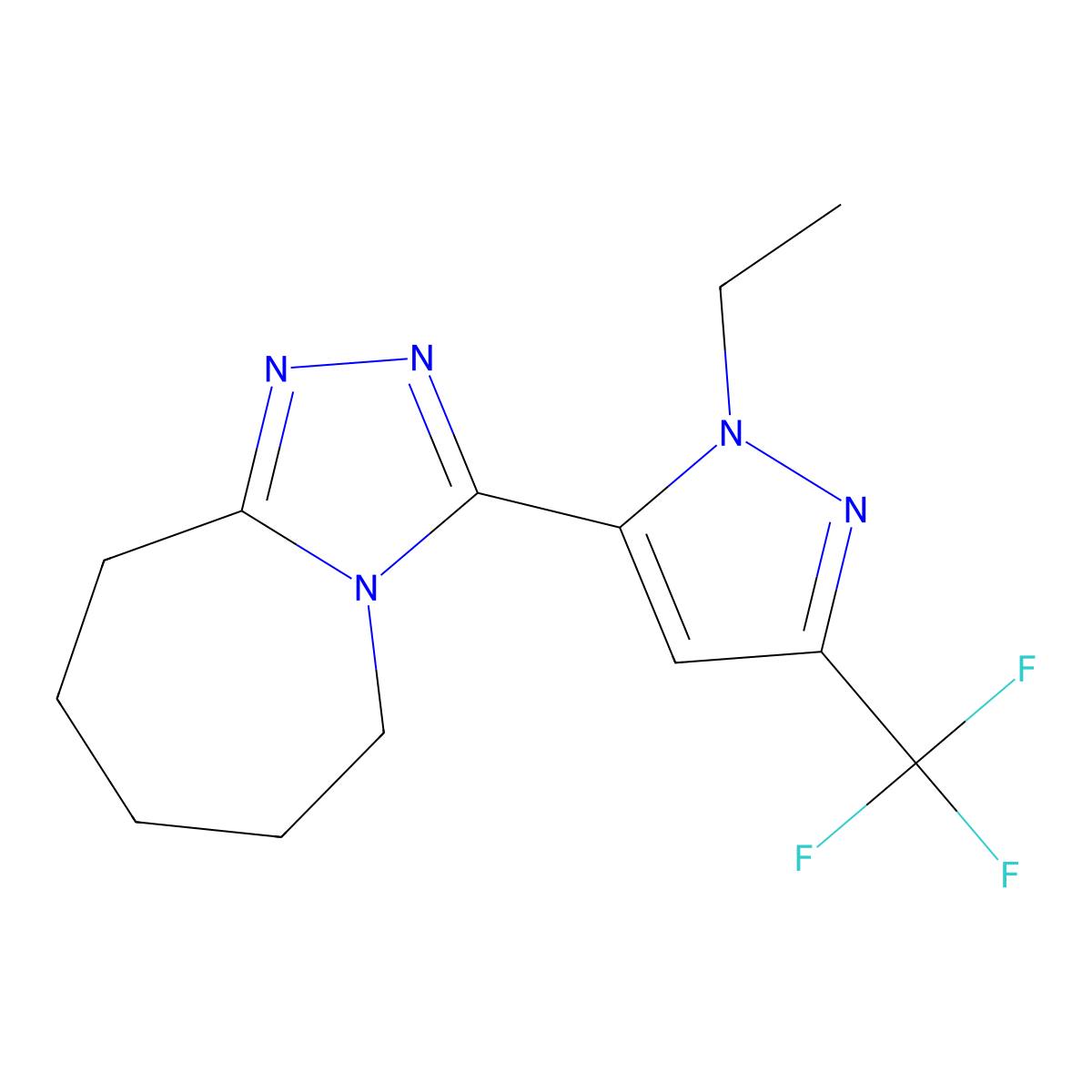3-(1-Ethyl-3-(trifluoromethyl)-1H-pyrazol-5-yl)-6,7,8,9-tetrahydro-5H-[1,2,4]triazolo[4,3-a]azepine molecular structure, CAS 1174868-11-1