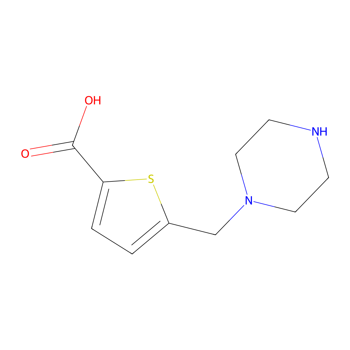 5-(Piperazin-1-ylmethyl)thiophene-2-carboxylic acid molecular structure, CAS 1174868-30-4