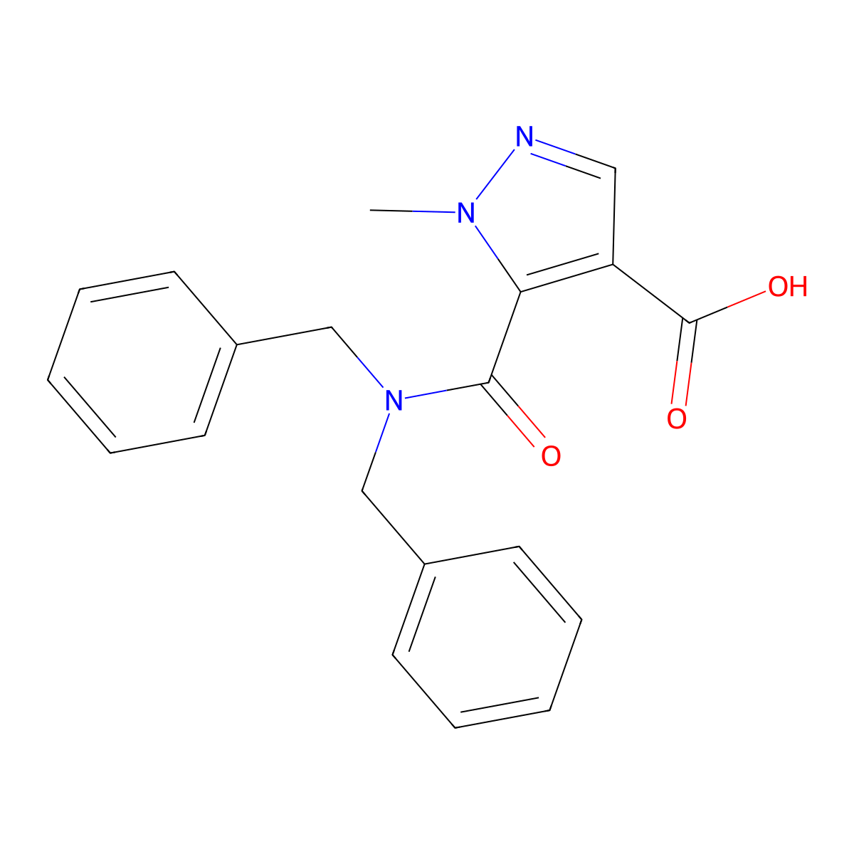 5-(dibenzylcarbamoyl)-1-methyl-1H-pyrazole-4-carboxylic acid molecular structure, CAS 1174868-46-2