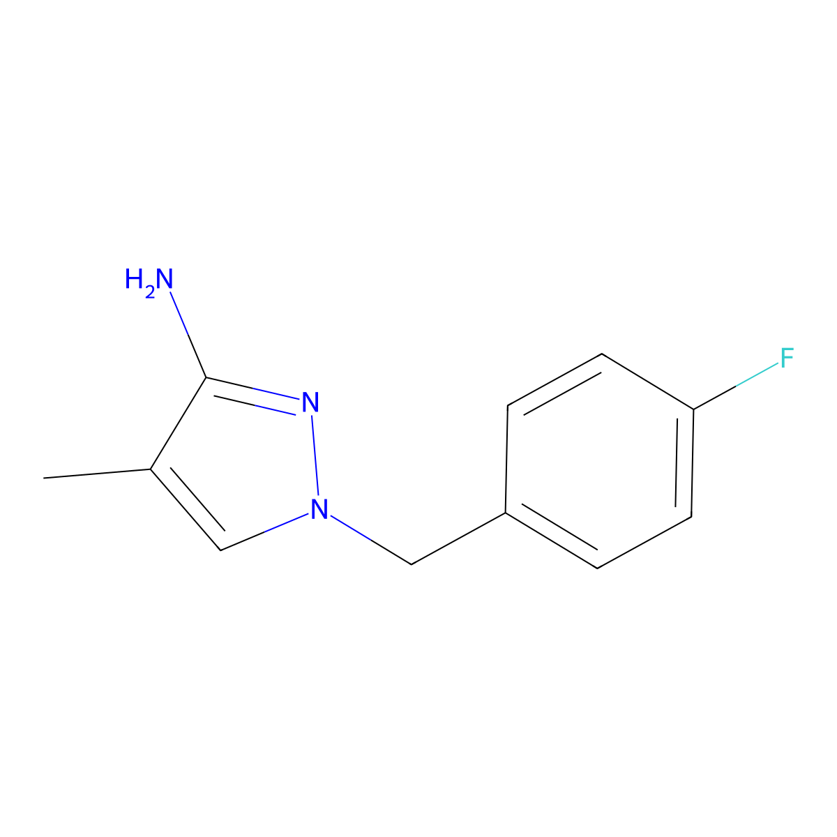 1-(4-fluorobenzyl)-4-methyl-1H-pyrazol-3-amine molecular structure, CAS 1174868-77-9