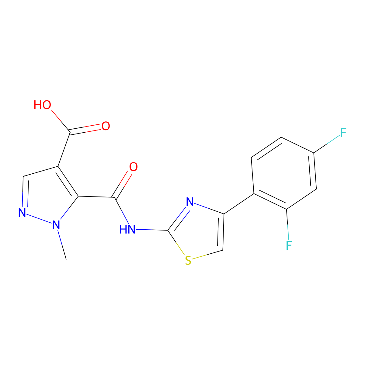 5-{[4-(2,4-difluorophenyl)-1,3-thiazol-2-yl]carbamoyl}-1-methyl-1H-pyrazole-4-carboxylic acid molecular structure, CAS 1174868-78-0