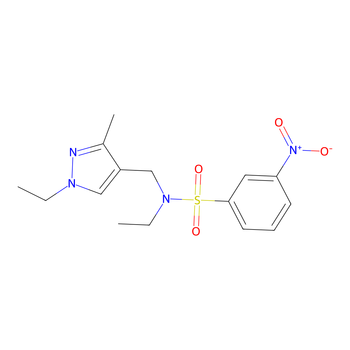 N-ethyl-N-[(1-ethyl-3-methyl-1H-pyrazol-4-yl)methyl]-3-nitrobenzenesulfonamide molecular structure, CAS 1174870-01-9