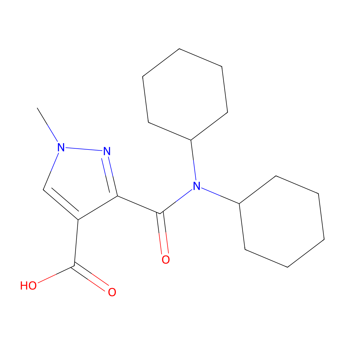 3-(dicyclohexylcarbamoyl)-1-methyl-1H-pyrazole-4-carboxylic acid molecular structure, CAS 1174870-12-2