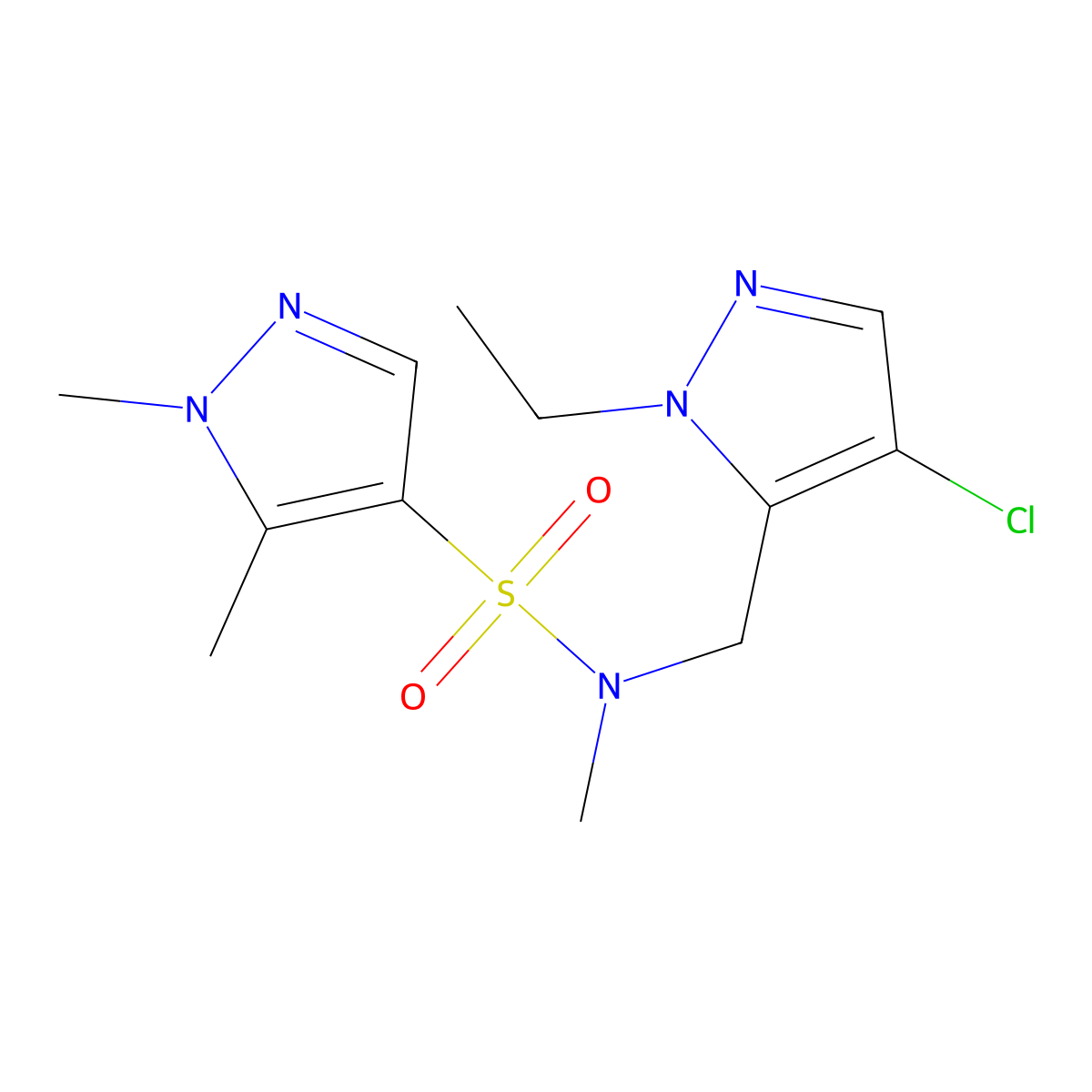 N-[(4-Chloro-1-ethyl-1H-pyrazol-5-yl)methyl]-N,1,5-trimethyl-1H-pyrazole-4-sulfonamide molecular structure, CAS 1174870-63-3