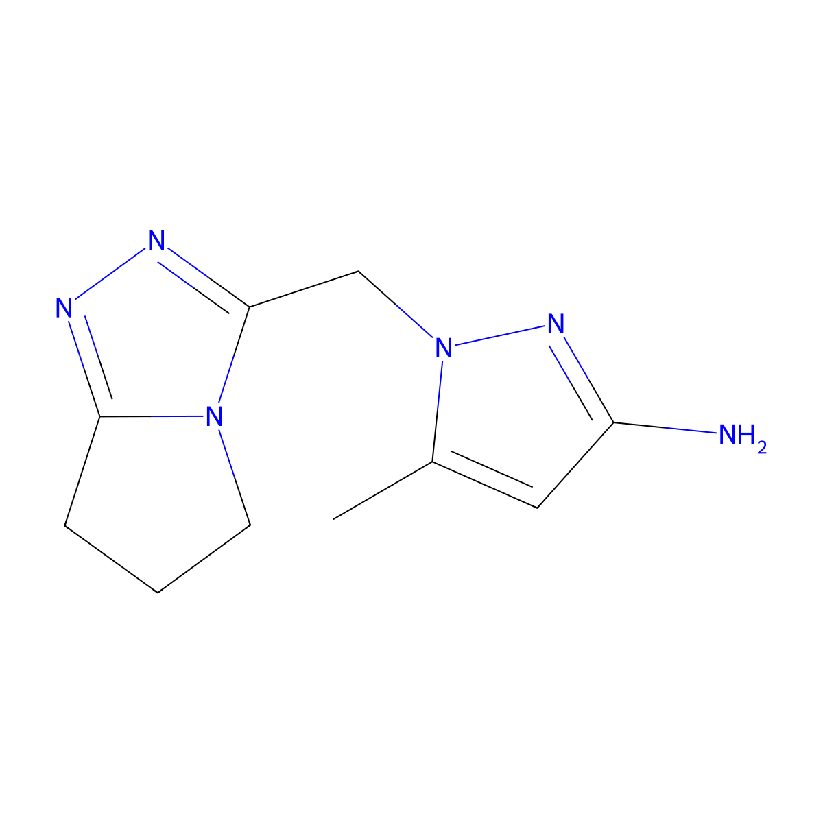 1-(6,7-dihydro-5H-pyrrolo[2,1-c][1,2,4]triazol-3-ylmethyl)-5-methyl-1H-pyrazol-3-amine molecular structure, CAS 1174871-13-6