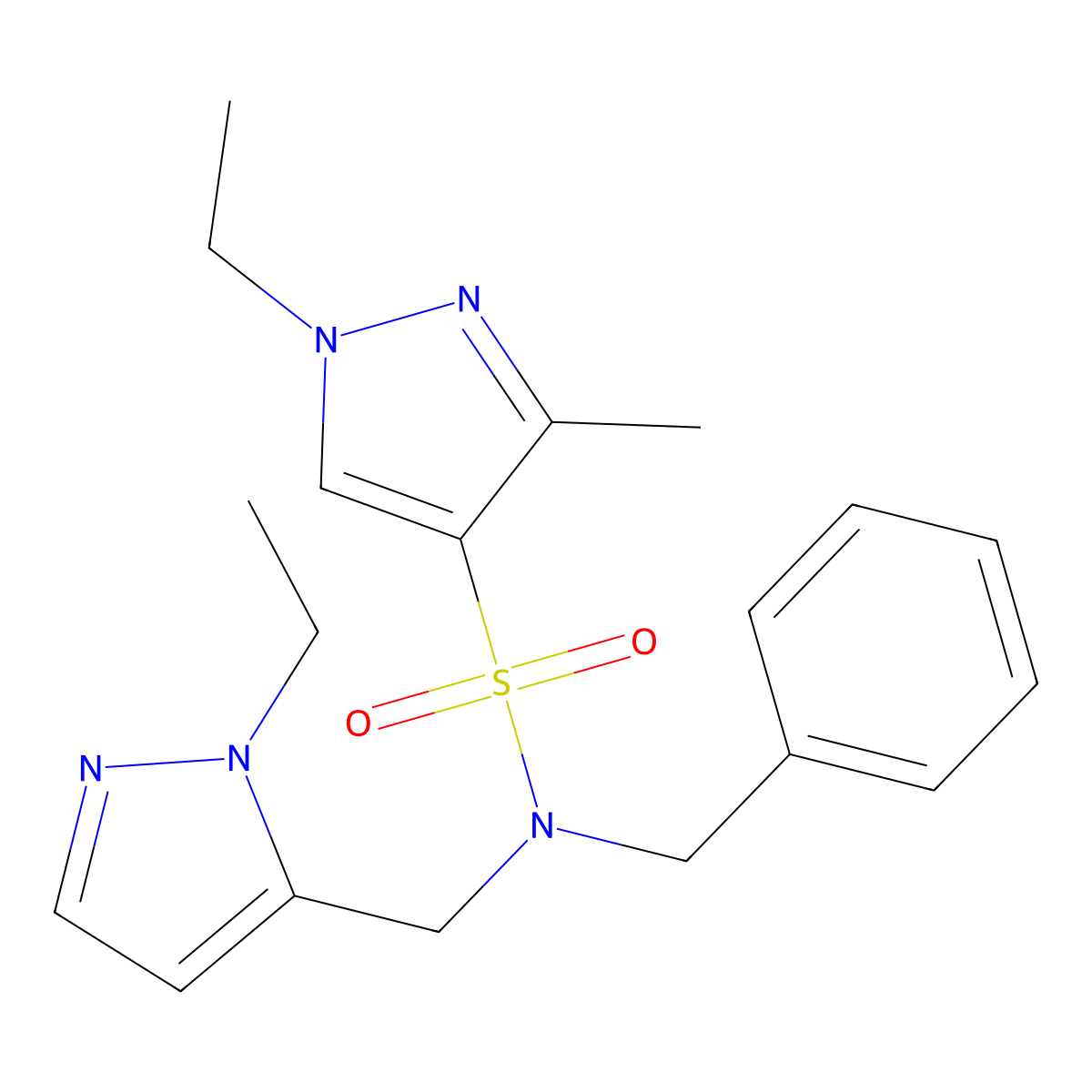 N-benzyl-1-ethyl-N-[(1-ethyl-1H-pyrazol-5-yl)methyl]-3-methyl-1H-pyrazole-4-sulfonamide molecular structure, CAS 1174871-84-1