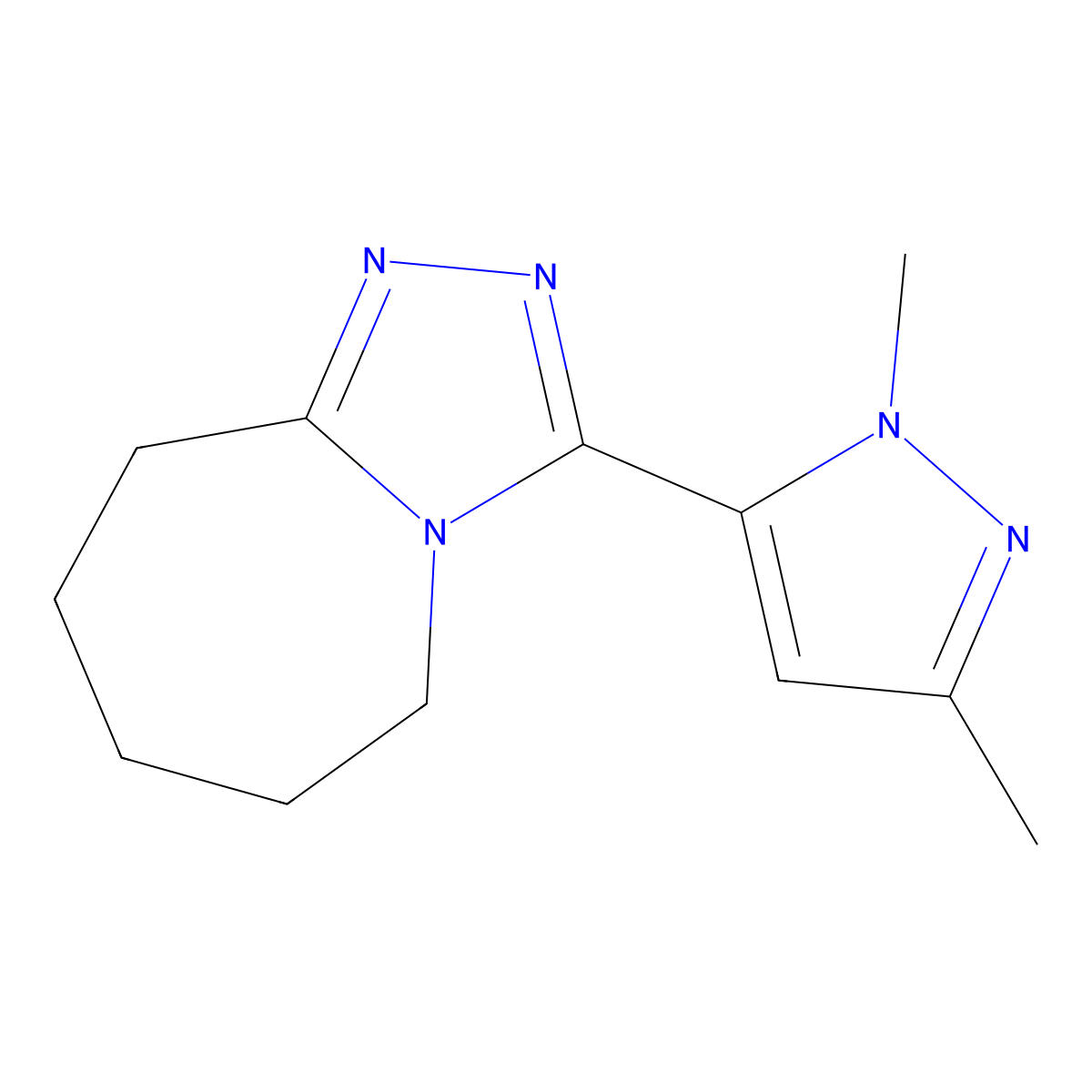 3-(1,3-dimethyl-1H-pyrazol-5-yl)-6,7,8,9-tetrahydro-5H-[1,2,4]triazolo[4,3-a]azepine molecular structure, CAS 1174873-10-9