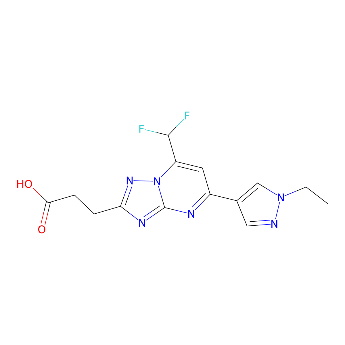 3-[7-(difluoromethyl)-5-(1-ethyl-1H-pyrazol-4-yl)[1,2,4]triazolo[1,5-a]pyrimidin-2-yl]propanoic acid molecular structure, CAS 1174874-40-8