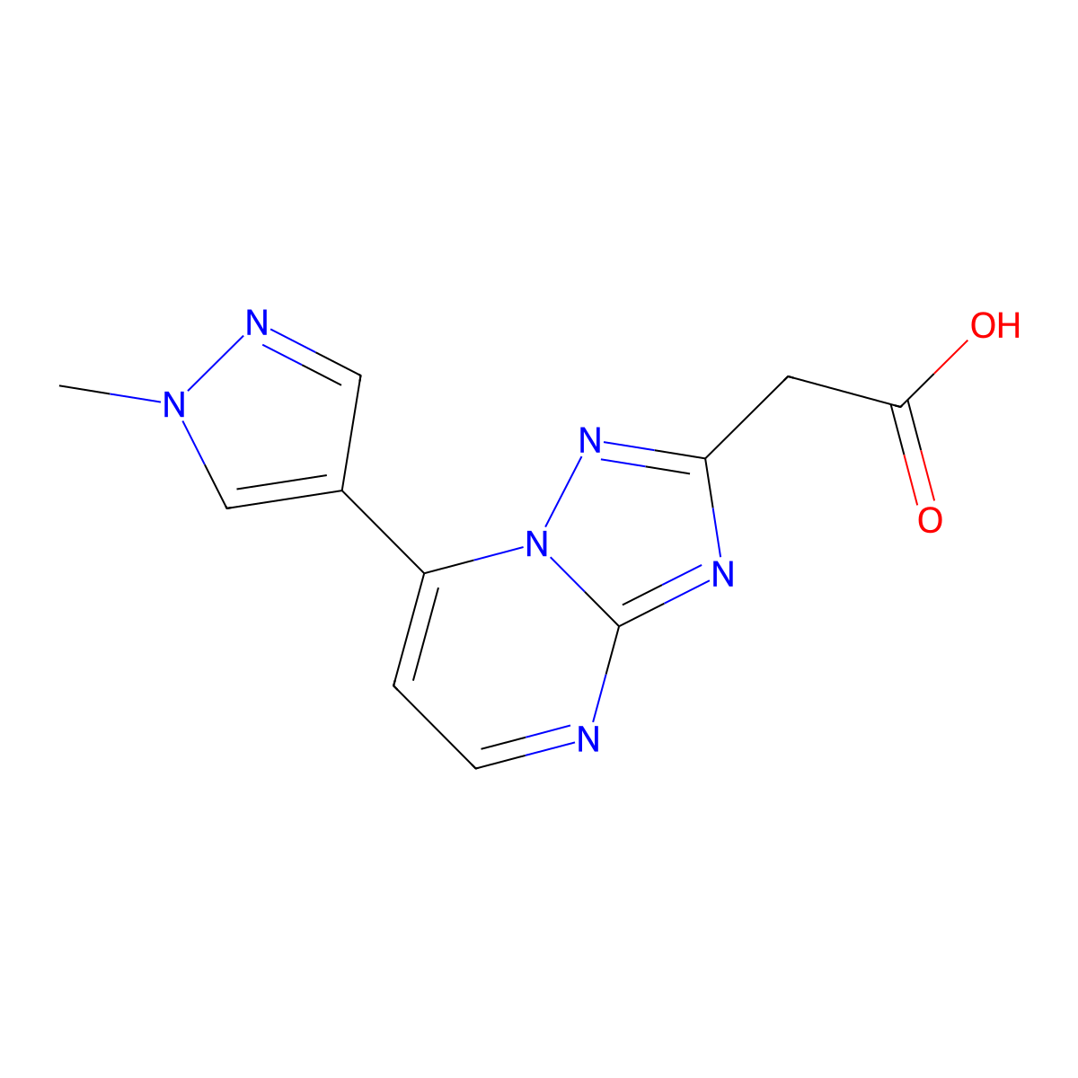 [7-(1-methyl-1H-pyrazol-4-yl)[1,2,4]triazolo[1,5-a]pyrimidin-2-yl]acetic acid molecular structure, CAS 1174874-76-0