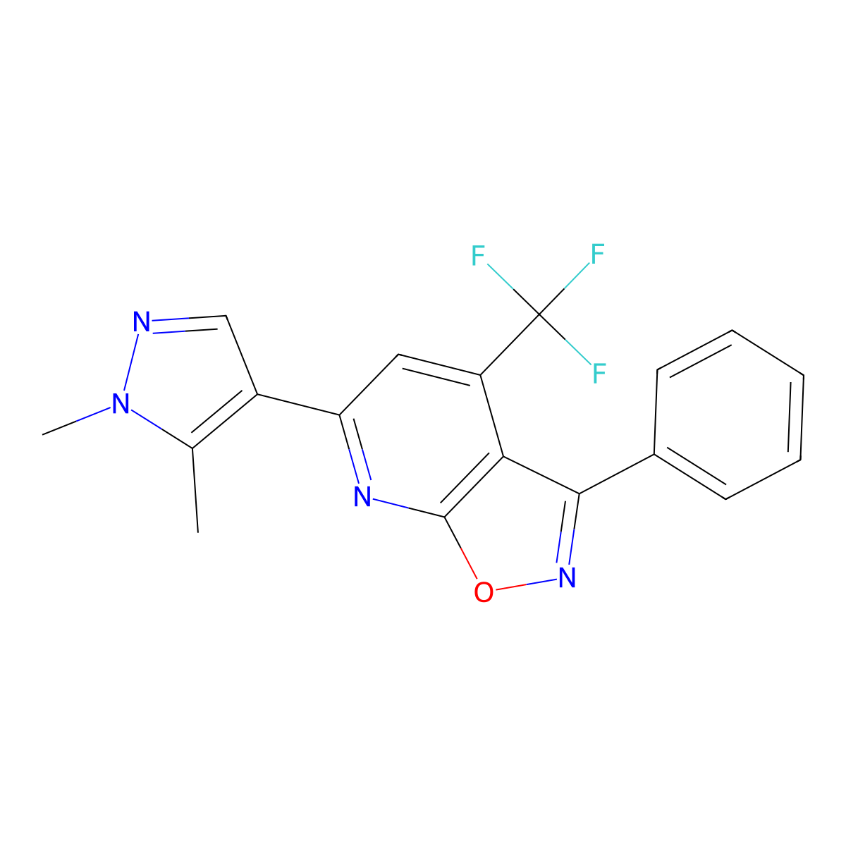 6-(1,5-Dimethyl-1H-pyrazol-4-yl)-3-phenyl-4-(trifluoromethyl)isoxazolo(5,4-b)pyridine molecular structure, CAS 1174874-77-1