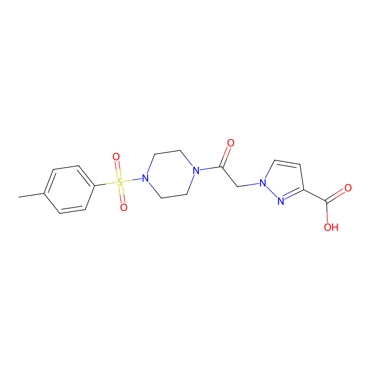 1-(2-{4-[(4-methylphenyl)sulfonyl]piperazin-1-yl}-2-oxoethyl)-1H-pyrazole-3-carboxylic acid molecular structure, CAS 1174876-42-6