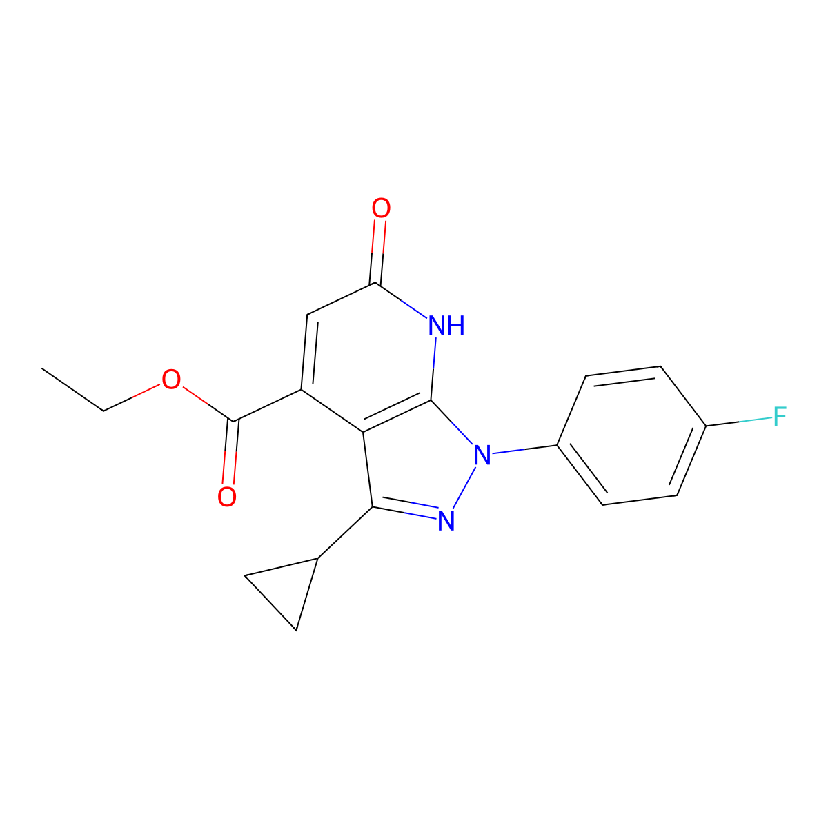 ethyl 3-cyclopropyl-1-(4-fluorophenyl)-6-oxo-6,7-dihydro-1H-pyrazolo[3,4-b]pyridine-4-carboxylate molecular structure, CAS 1174876-62-0