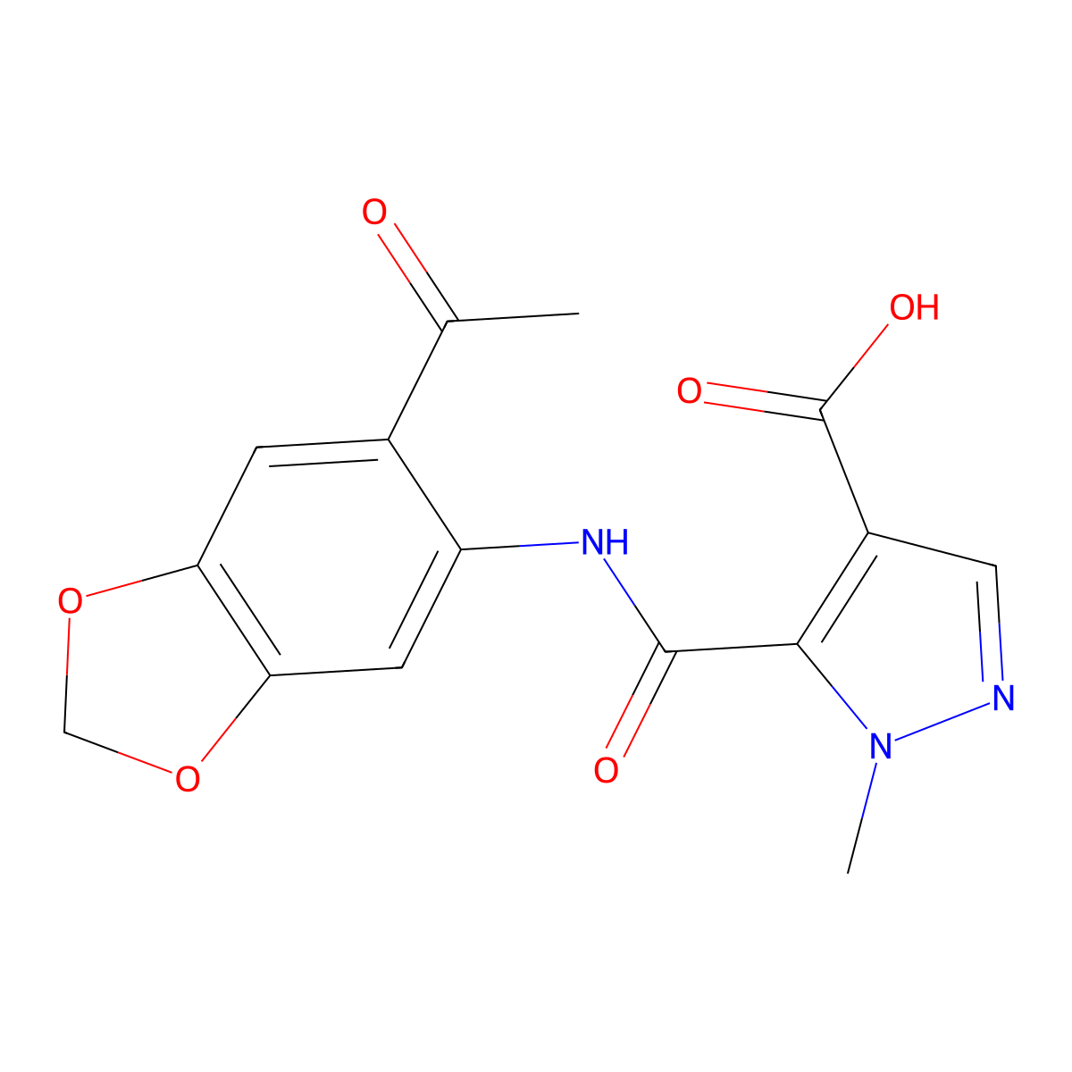 5-[(6-acetyl-1,3-benzodioxol-5-yl)carbamoyl]-1-methyl-1H-pyrazole-4-carboxylic acid molecular structure, CAS 1174879-24-3