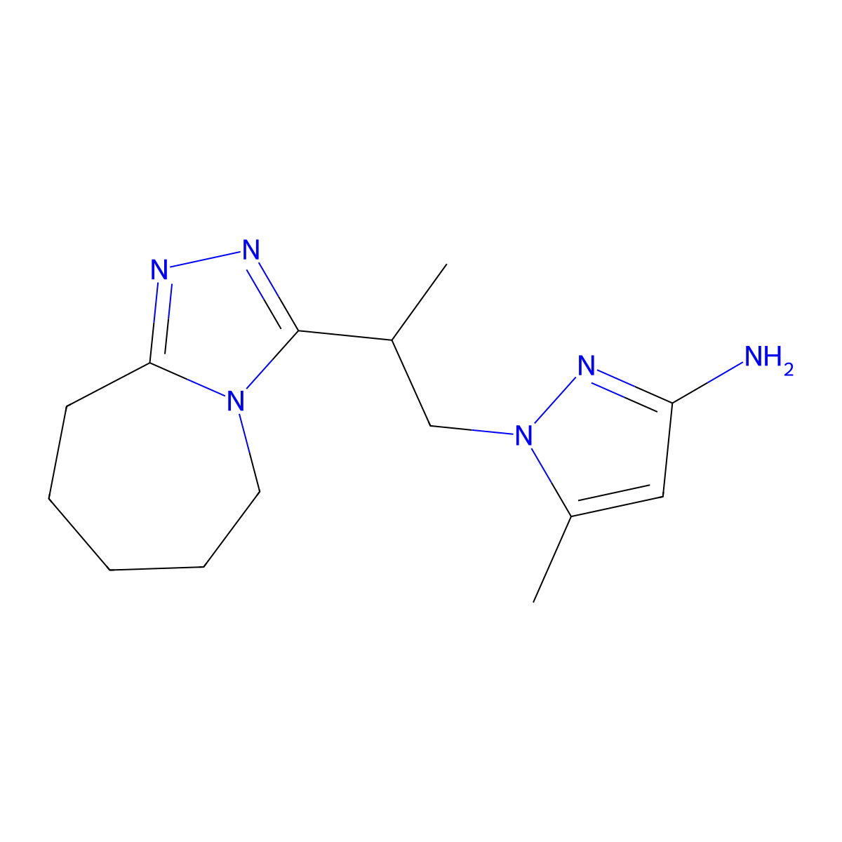 5-methyl-1-[2-(6,7,8,9-tetrahydro-5H-[1,2,4]triazolo[4,3-a]azepin-3-yl)propyl]-1H-pyrazol-3-amine molecular structure, CAS 1174880-95-5