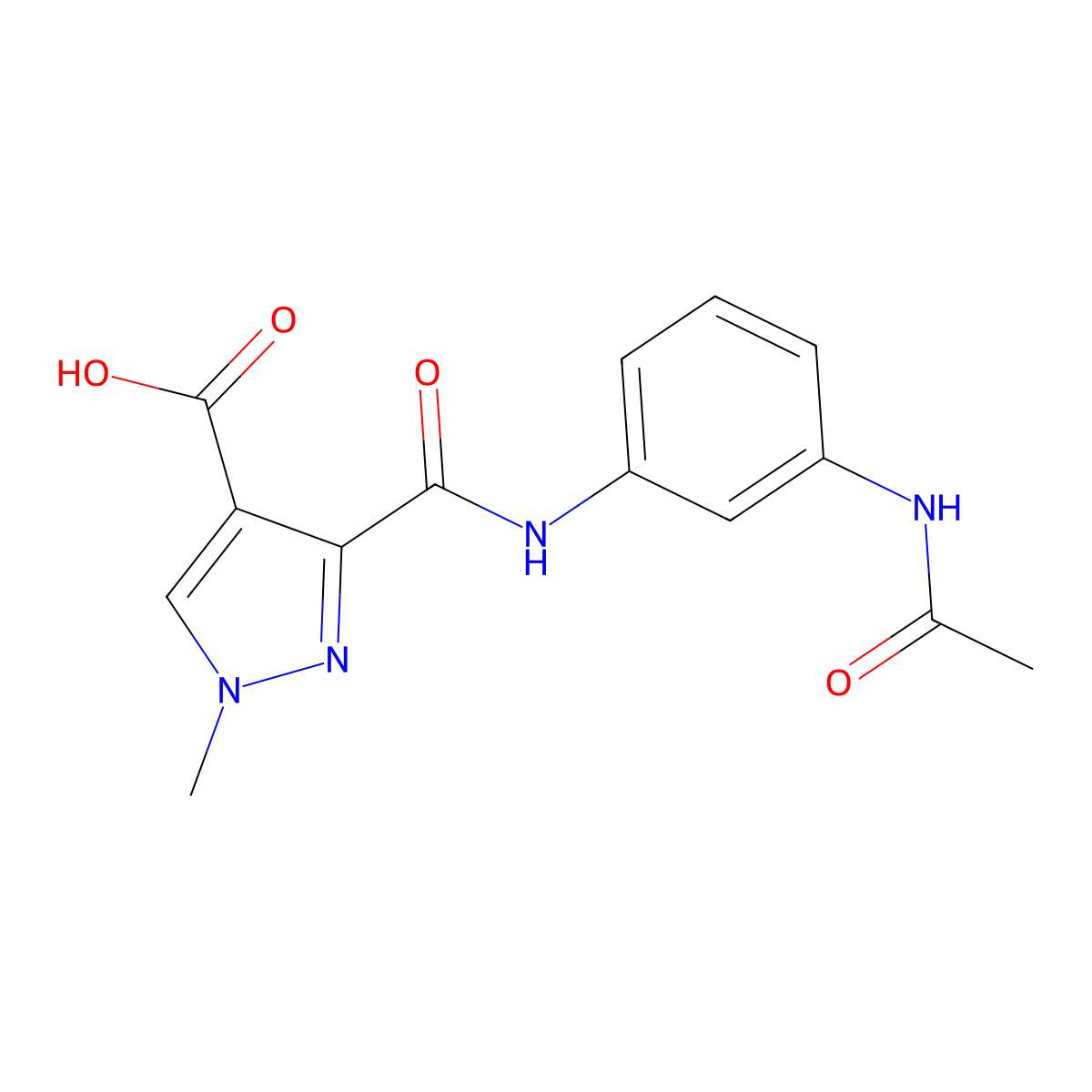 3-{[3-(acetylamino)phenyl]carbamoyl}-1-methyl-1H-pyrazole-4-carboxylic acid molecular structure, CAS 1174880-96-6